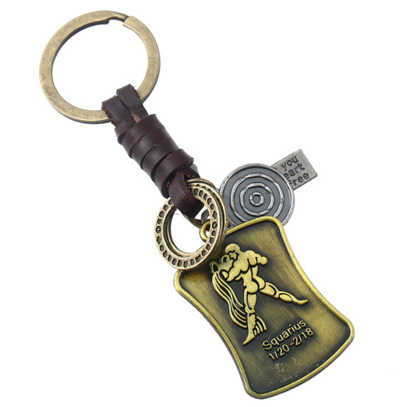 Wholesale of New 12 Constellations Retro Woven Cowhide Keychain